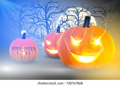 Pumpkin glowing in darkness, Halloween background