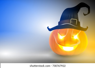 Pumpkin glowing in darkness, Halloween background