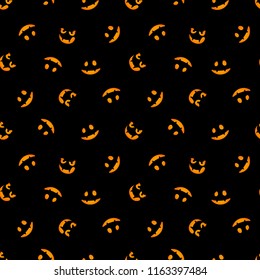 Pumpkin glowing on black background. Seamless pattern. Vector illustration.