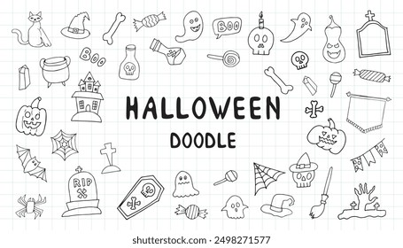 pumpkin. grave. terrible. holiday. Halloween. October 31st. vector. doodle. template. bat. scary stories. lines. ghost. A terrible holiday. spider. postcard. frame.