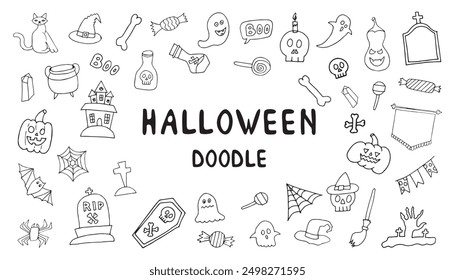 pumpkin. grave. terrible. holiday. Halloween. October 31st. vector. doodle. template. bat. scary stories. lines. ghost. A terrible holiday. spider. postcard. frame.