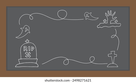 pumpkin. grave. terrible. holiday. Halloween. October 31st. vector. doodle. template. bat. scary stories. lines. ghost. A terrible holiday. spider. postcard. frame.