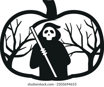 Pumpkin with grim reaper. Halloween pumpkin vector illustration