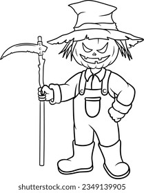 Pumpkin with grim reaper weapons line art