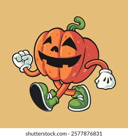 pumpkin groovy cartoon character mascot illustration for tshirt design, logo, or stickers