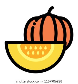 Pumpkin and half pumpkin vector illustration in line color design