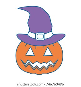 pumpkin hallooween with hat witch decorative icon