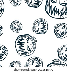 pumpkin hallooween witch simple vector seamless pattern outline decorative