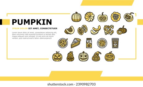 pumpkin halloween autumn orange Landing Web Page Vector. thanksgiving, fall vegetable, cute decoration, face squash, scary evil lantern pumpkin halloween autumn orange Illustration