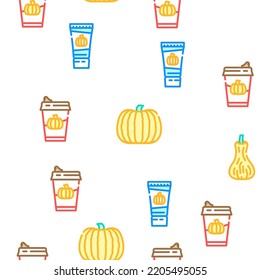 pumpkin halloween autumn orange vector seamless pattern thin line illustration