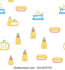 pumpkin halloween autumn orange vector seamless pattern thin line illustration