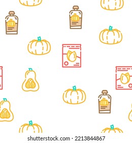 pumpkin halloween autumn orange vector seamless pattern thin line illustration