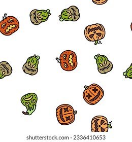 pumpkin halloween autumn orange Vector Seamless Pattern Thin Line Illustration