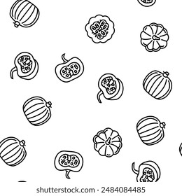 pumpkin halloween autumn orange Vector Seamless Pattern Thin Line Illustration