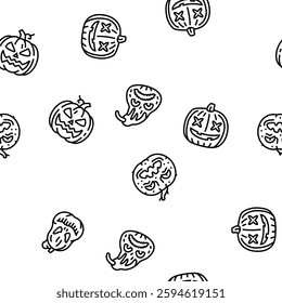 pumpkin halloween autumn orange Vector Seamless Pattern Thin Line Illustration