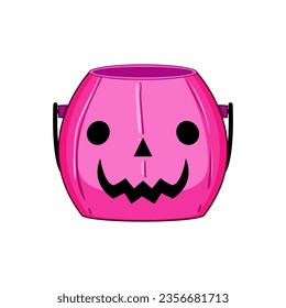 pumpkin halloween bucket cartoon. candy trick, treat october, autumn spooky pumpkin halloween bucket sign. isolated symbol vector illustration