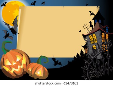 Pumpkin Halloween Card with empty blank scroll