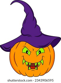 Pumpkin Halloween cartoon character with hat