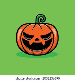 Pumpkin Halloween Cartoon Vector Icon Illustration. Thanksgiving Holiday Icon Concept Isolated Premium Vector. Flat Cartoon Style