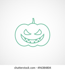 Pumpkin Halloween Concept Green Line Icon On White Background