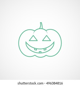 Pumpkin Halloween Concept Green Line Icon On White Background