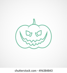 Pumpkin Halloween Concept Green Line Icon On White Background