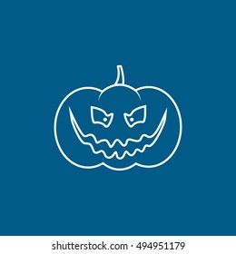 Pumpkin Halloween Concept Line Icon On Blue Background