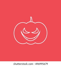 Pumpkin Halloween Concept Line Icon On Red Background