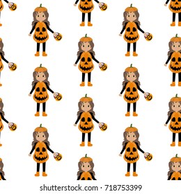 Pumpkin halloween costume pattern on the white background. Vector illustration