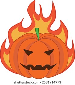 Pumpkin Halloween Creepy Fiery Face 