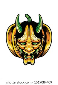 Pumpkin halloween with Demon Mask. Oni mask. hannya mask. Japan mask