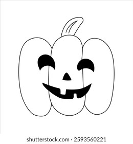 Pumpkin for Halloween, doodle illustration. Simple black and white outline drawing, hand-drawn, isolated , children's books.