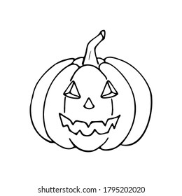 Pumpkin with halloween face. Doodle style. Vector.