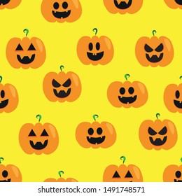 Pumpkin halloween face, seamless pattern.