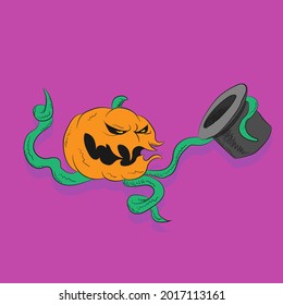 pumpkin Halloween face stalks hat cartoon doodle vector image on isolated background. eps