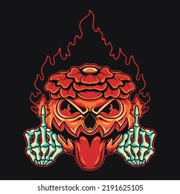 Pumpkin Halloween Fire Vector Illustration