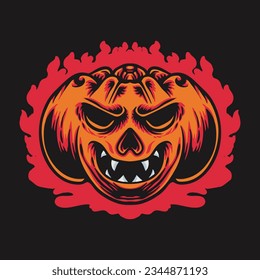 Pumpkin Halloween Fire Vector Illustration