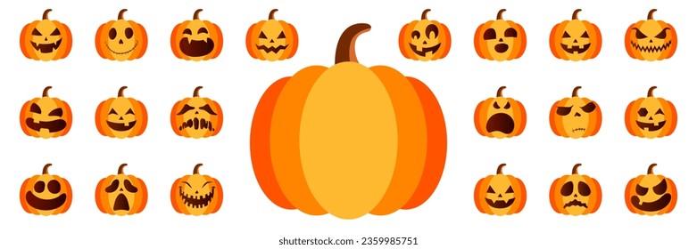 Pumpkin for Halloween in a flat design. Halloween pumpkin faces collection. Cartoon Halloween pumpkin
