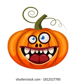 Pumpkin Halloween funny face open mouth creepy and scary funny jaws teeths creatures expression monster character. Vector isolated cartoon style