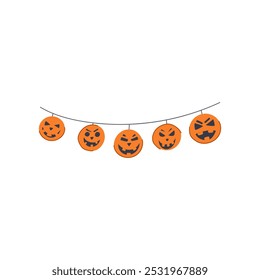 pumpkin halloween garland cartoon. skeleton cobweb, bats ghoulish, chilling boo pumpkin halloween garland sign. isolated symbol vector illustration