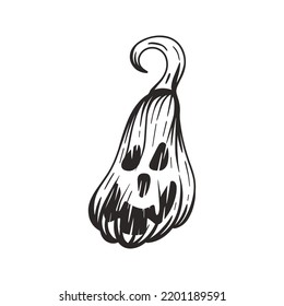 Pumpkin for halloween grunge illustration. Hand drawn vintage engraved pumpkin head with face. Scary pumpkin character isolated vector
