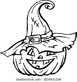 Pumpkin for Halloween in a hat