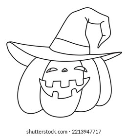 Pumpkin in halloween hat line vector illustration