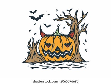 Pumpkin halloween head illustration drawing design