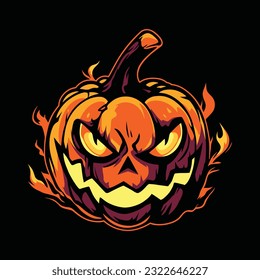Pumpkin Halloween Head Mascot Logo for Esport. Pumpkin Halloween T-shirt Design. Pumpkin Halloween Logo. Pumpkin Halloween Sticker
