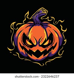 Pumpkin Halloween Head Mascot Logo for Esport. Pumpkin Halloween T-shirt Design. Pumpkin Halloween Logo. Pumpkin Halloween Sticker