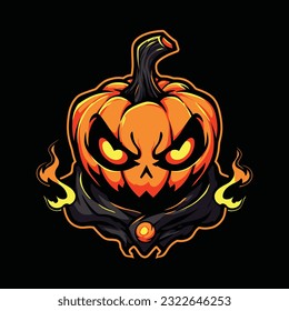 Pumpkin Halloween Head Mascot Logo for Esport. Pumpkin Halloween T-shirt Design. Pumpkin Halloween Logo. Pumpkin Halloween Sticker