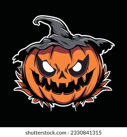 Pumpkin Halloween Head Mascot Logo for Esport. Pumpkin Halloween T-shirt Design. Pumpkin Halloween Logo. Pumpkin Halloween Sticker