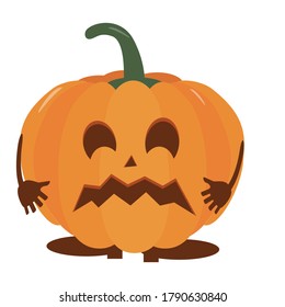 Pumpkin Halloween holiday. Halloween pumpkin with funny scared face. Isolated vector sign symbol. Web design. Light background.