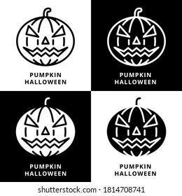 Pumpkin Halloween Icon Line Style. Pumpkin Horror Vector Illustration. Scary Costume Cartoon Halloween Collection Symbol Icon Glyph